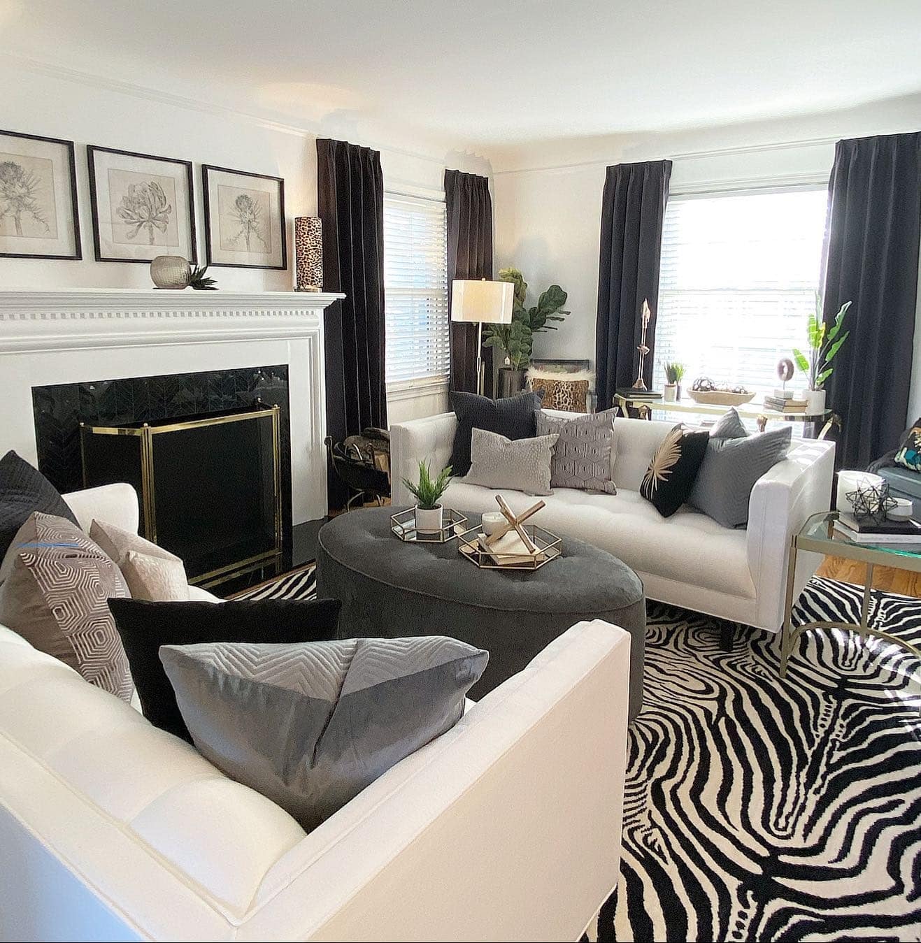 7. Chic Black-and-White with Pattern Play - black and gray living room ideas