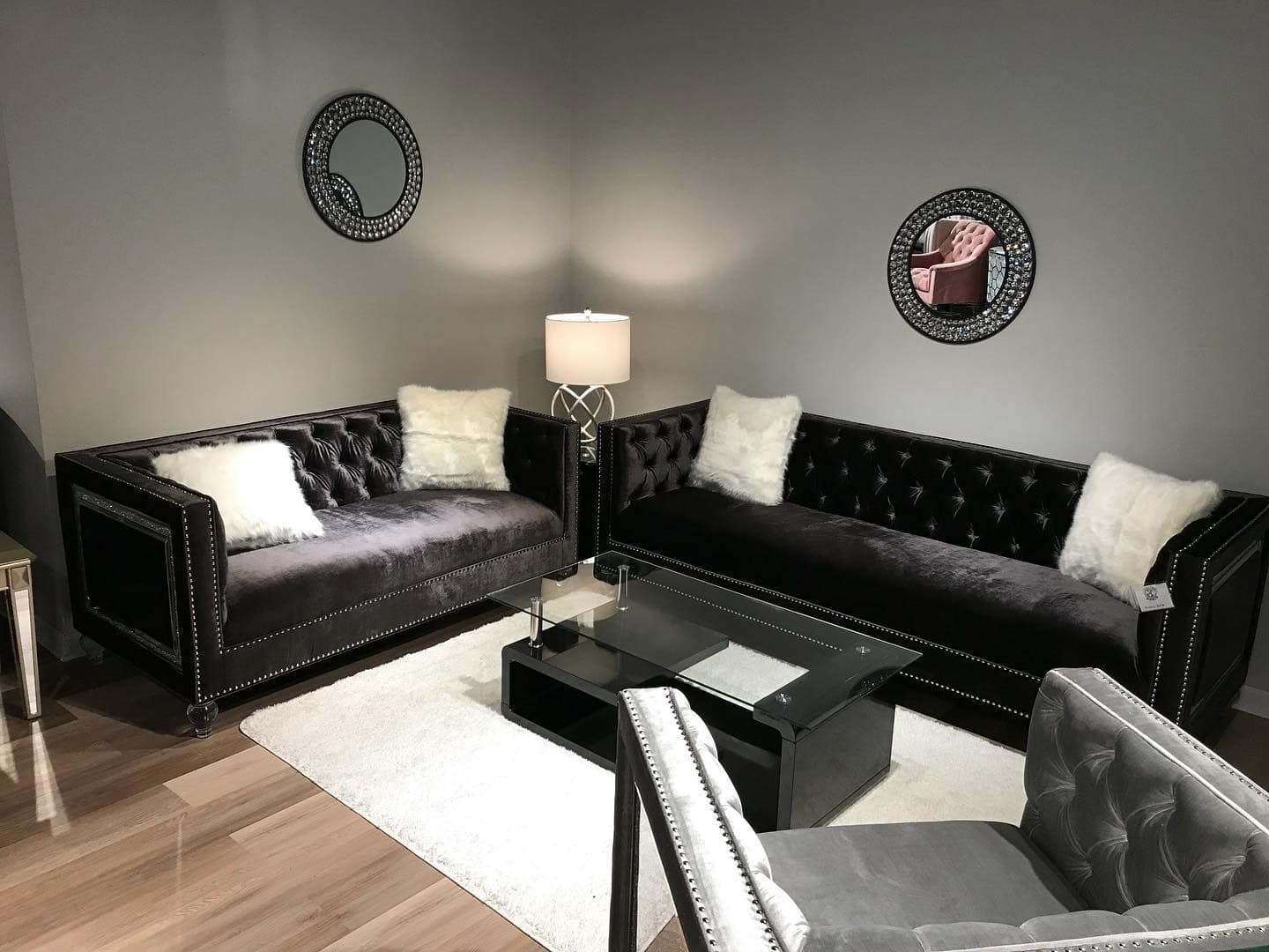 9. Plush Charcoal with Luxe Finishes - black and gray living room ideas