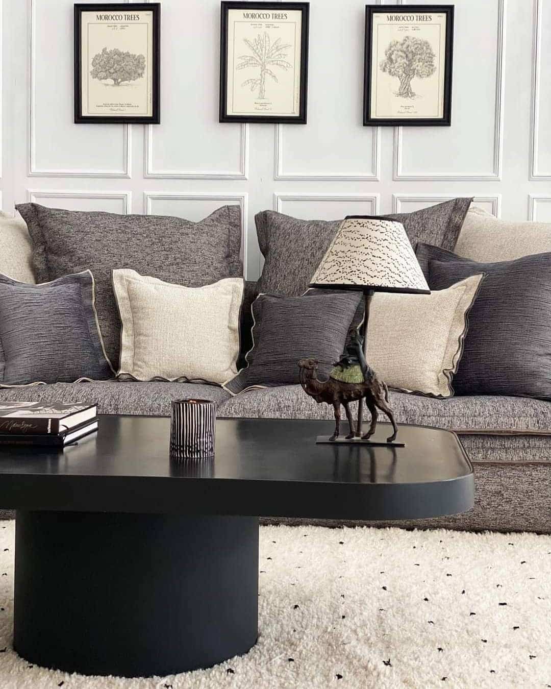 12. Textured Gray Comfort with Graphic Touches - black and gray living room ideas