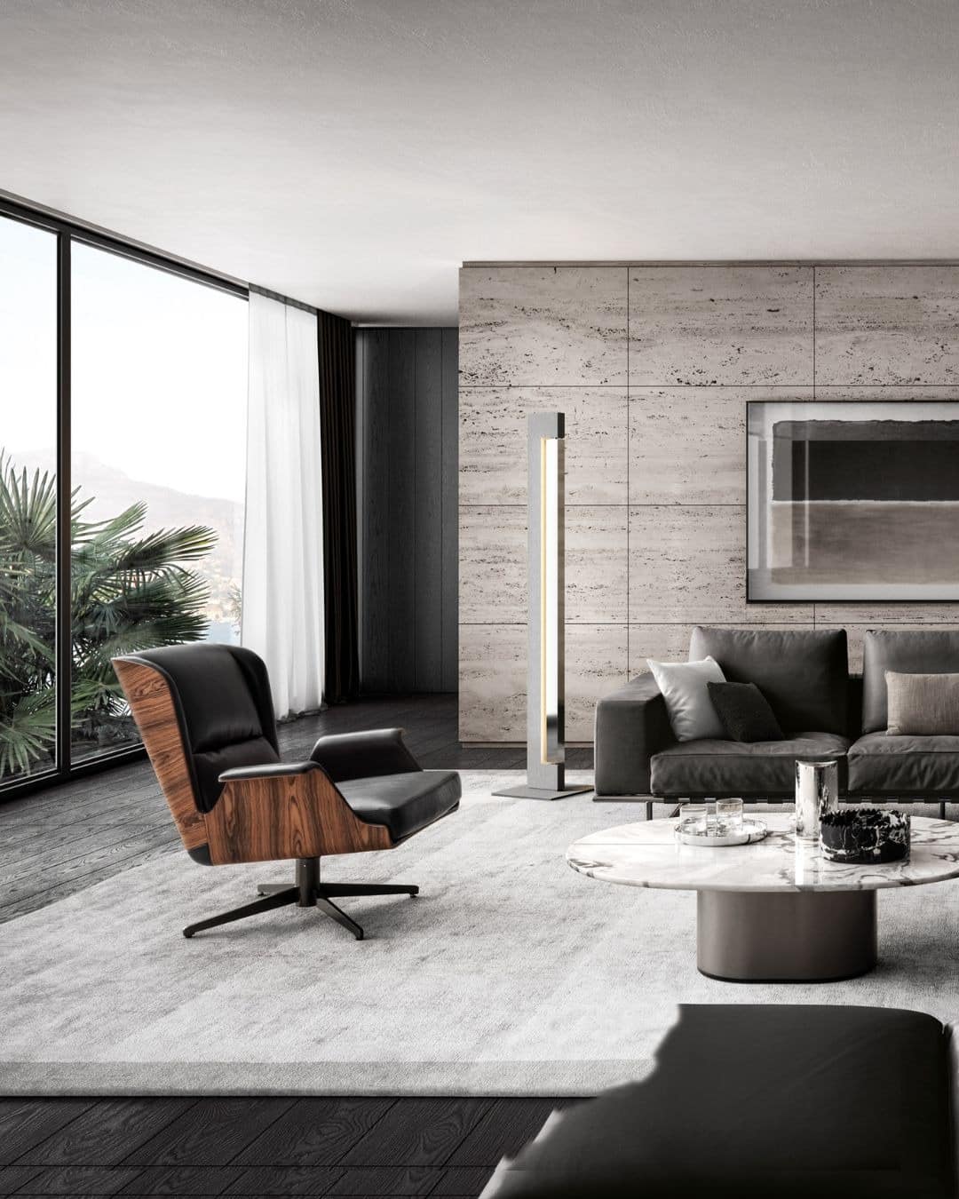 15. Modern Gray with Marble Contrast - black and gray living room ideas