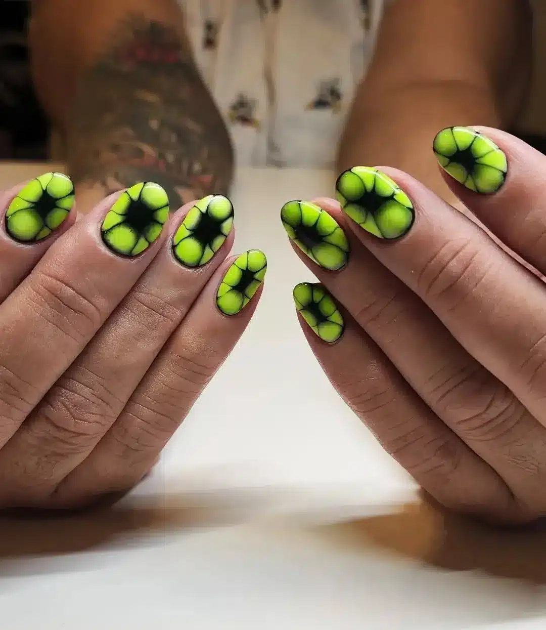 10. Acid Burst Abstract Nails - black and green nail ideas