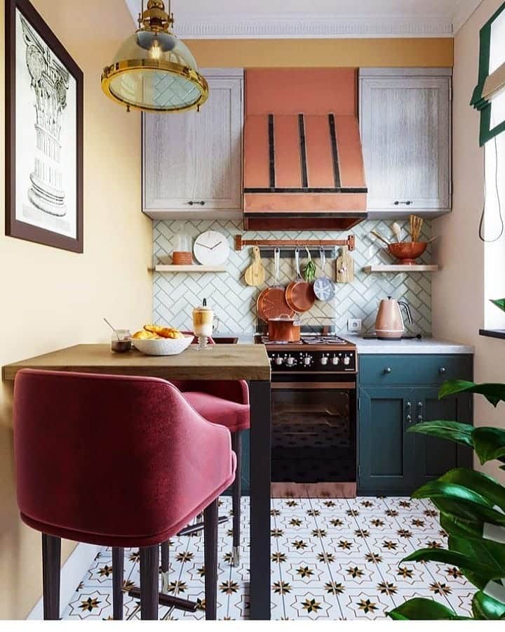 1. Warm Charm with Bold Accents - small kitchen table ideas