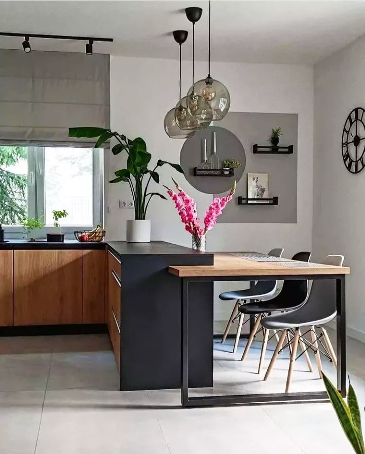 2. Modern Contrast with Sleek Lines - small kitchen table ideas