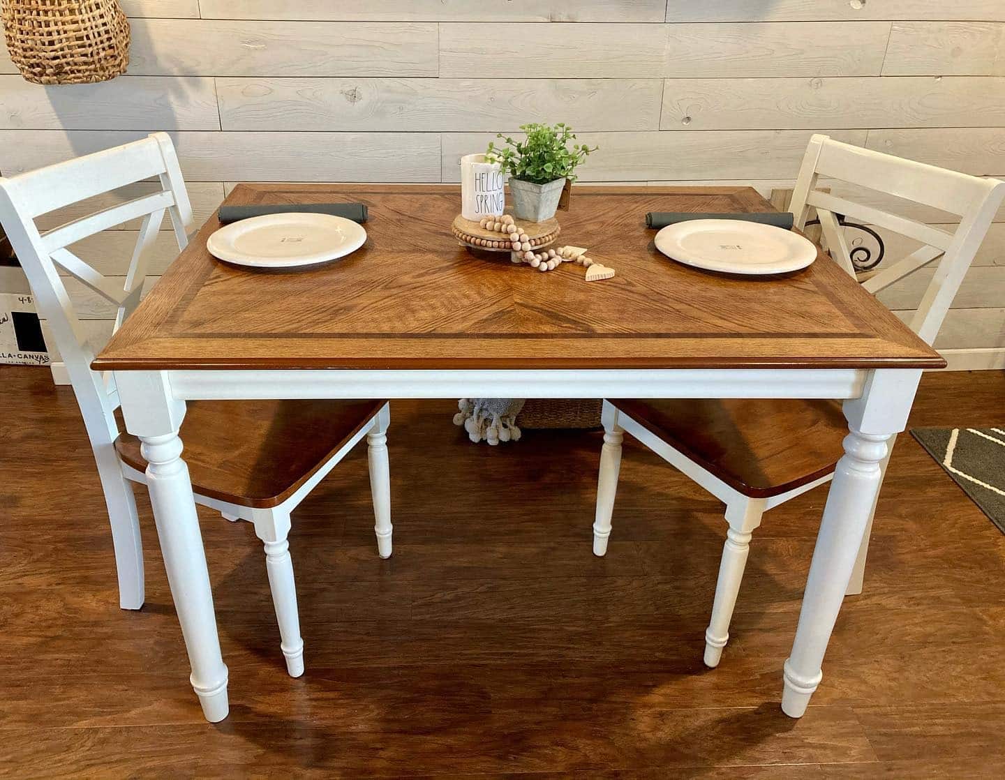 17. Farmhouse Fresh with Two-Tone Design - small kitchen table ideas