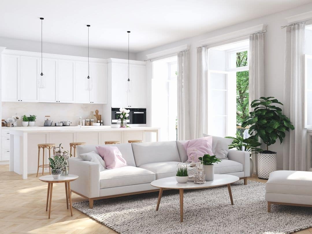 2. Bright White Elegance with Subtle Pastel Accents - kitchen and living room ideas