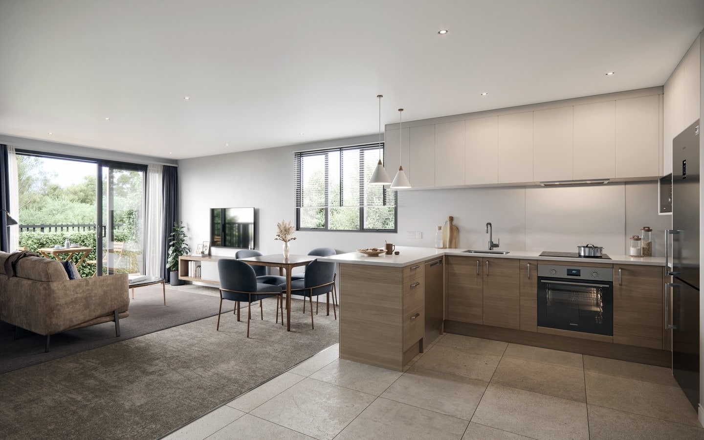 3. Contemporary Functionality with Earthy Neutrals - kitchen and living room ideas