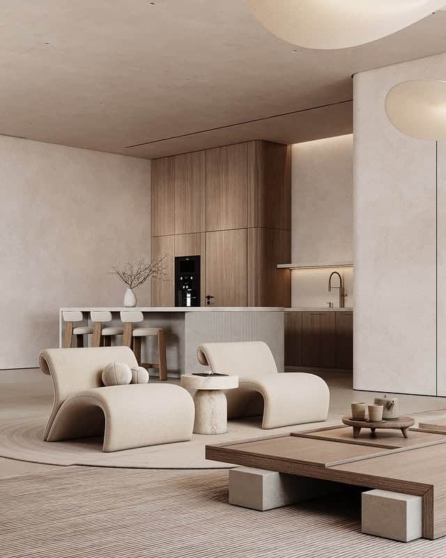 4. Minimalist Modern with Sculptural Forms - kitchen and living room ideas