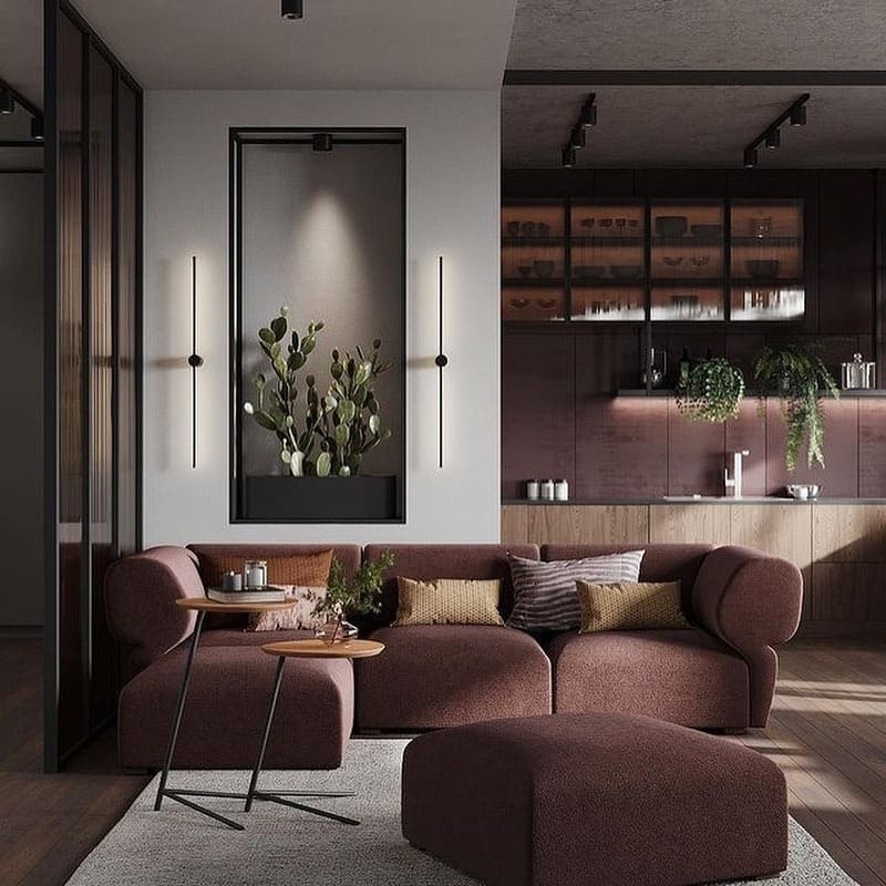 7. Moody Modern with Rich Contrasts - kitchen and living room ideas