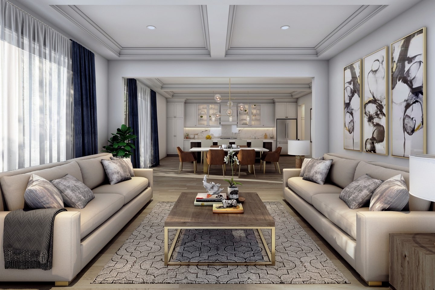 8. Classic Elegance with Symmetry and Balance - kitchen and living room ideas