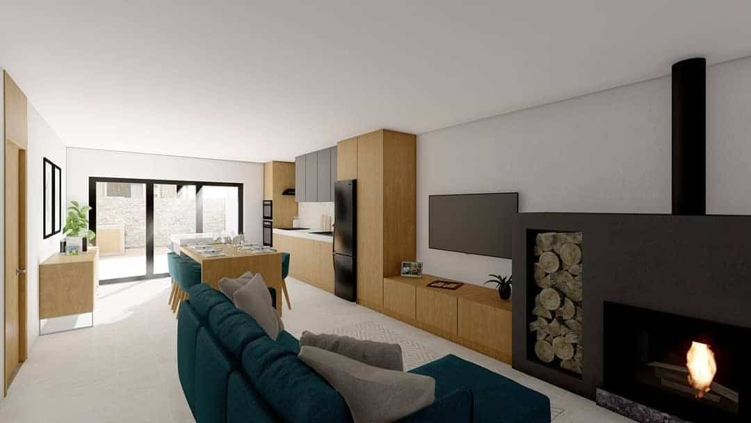 16. Contemporary Warmth with Teal and Oak Finishes - kitchen and living room ideas