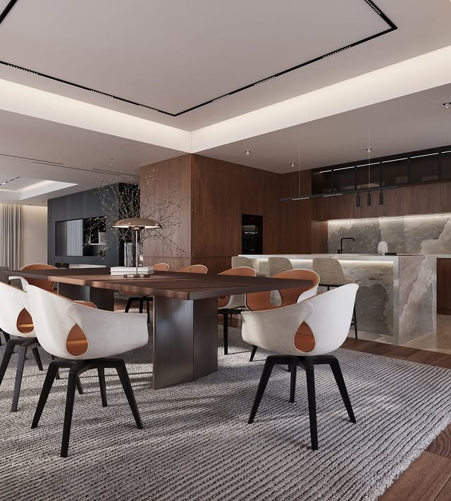 18. Sophisticated Modern with Walnut and Marble - kitchen and living room ideas