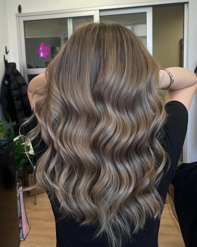 6. Ashy Beige Waves - Soft Brown Hair Color