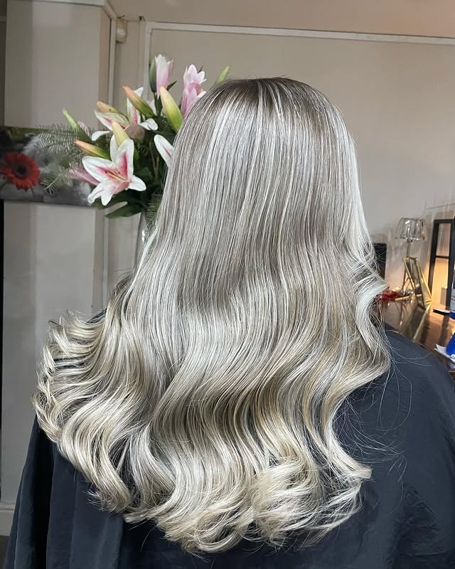 1. Silver Ash Waves with Polished Shine - Ash Hair Color