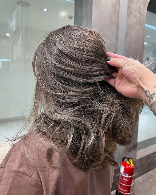 18. Ash Brown Textured Lob - Ash Hair Color