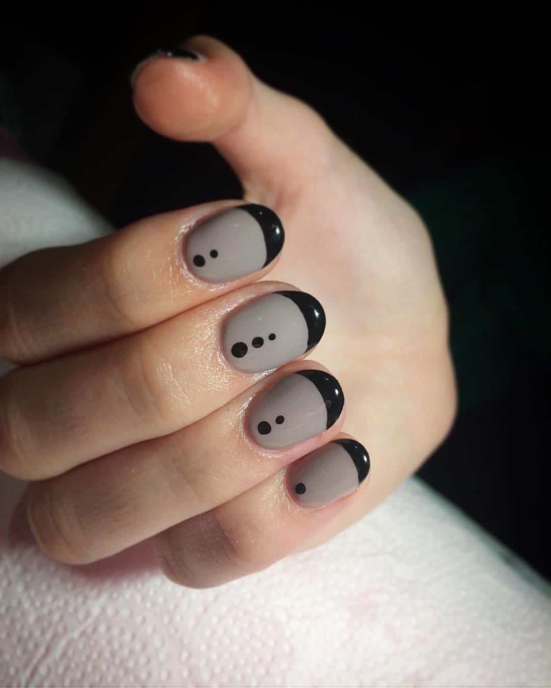 6. Minimalist Grey and Black French with Dots - black and grey nail ideas