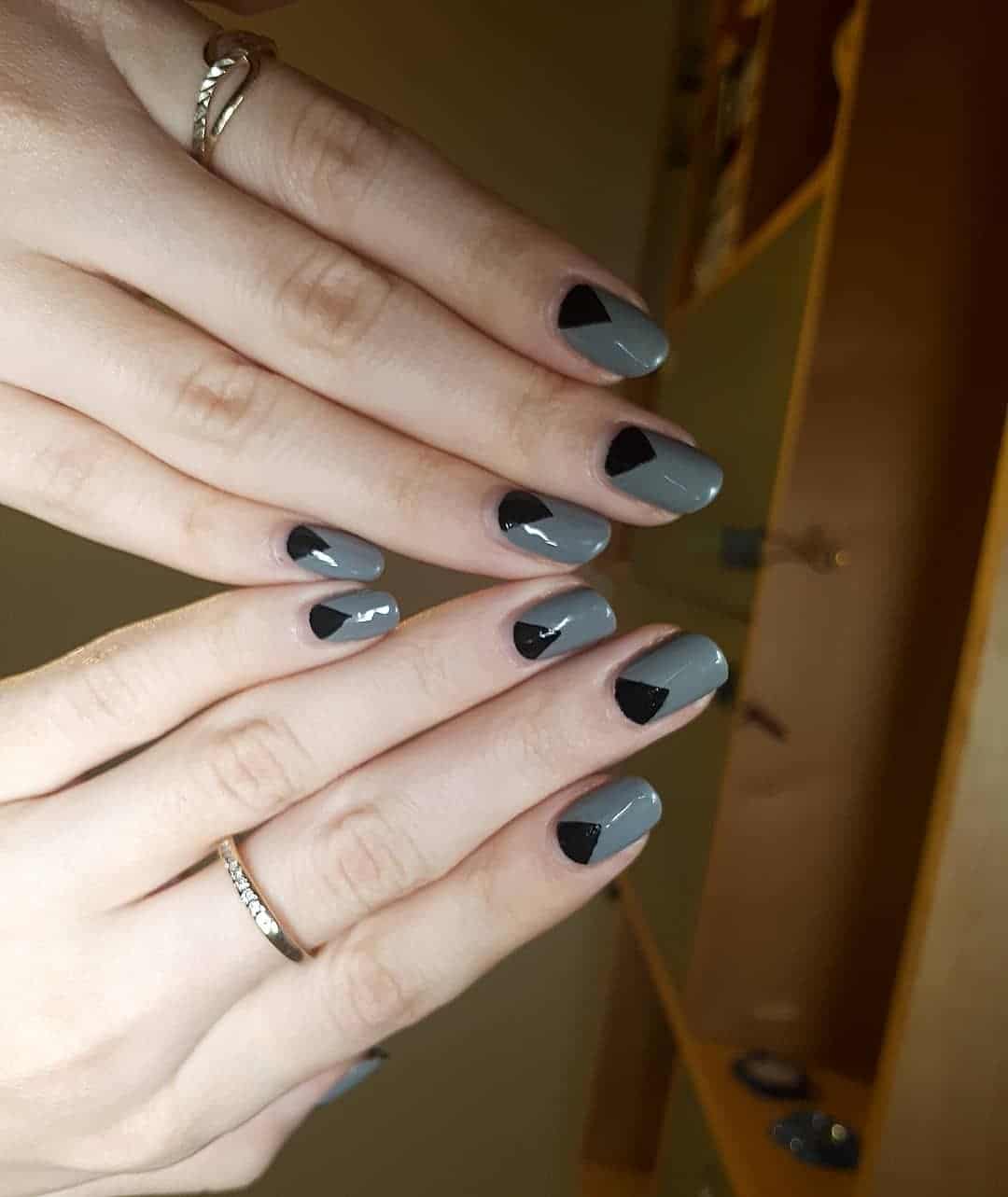 8. Geometric Black on Grey - black and grey nail ideas