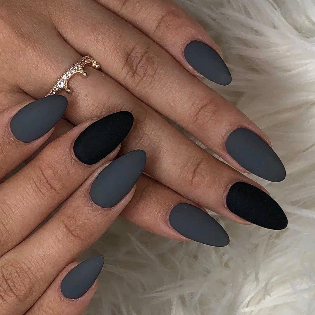 17. Matte Grey and Black Elegance - black and grey nail ideas