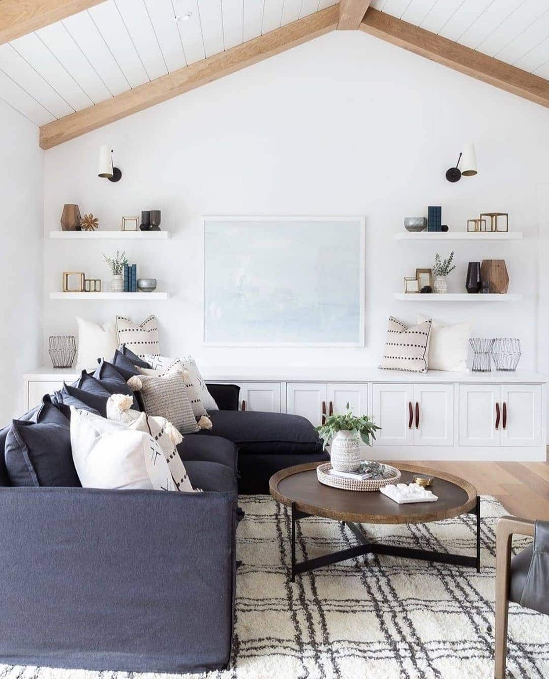 13. Clean Lines with a Modern Farmhouse Feel - navy blue couch living room ideas