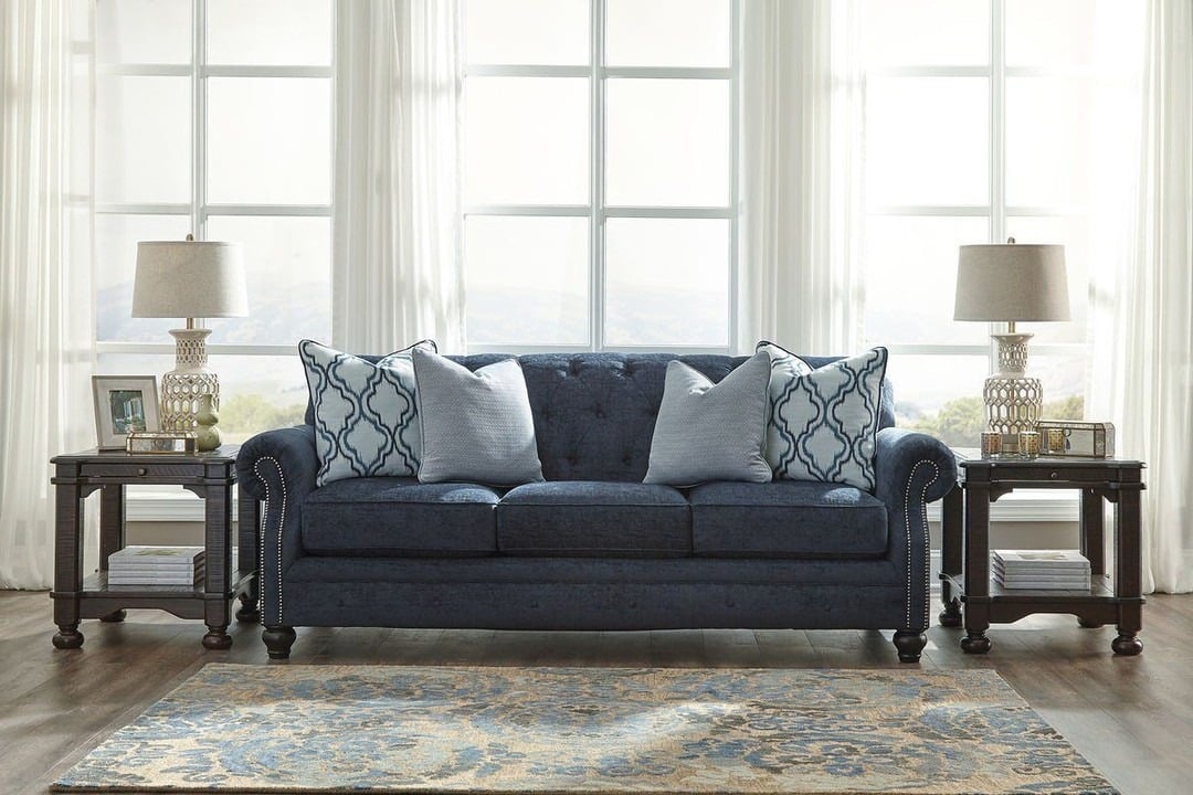 16. Classic Style with Refined Details - navy blue couch living room ideas