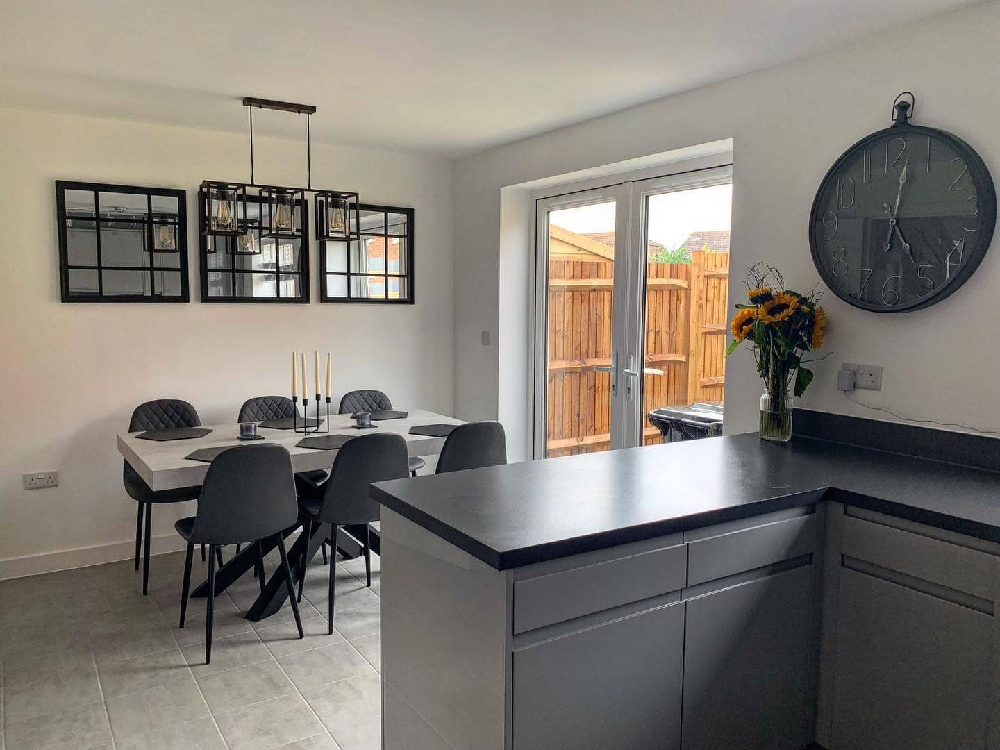 7. Monochrome Grey Dining Blend - grey kitchen ideas