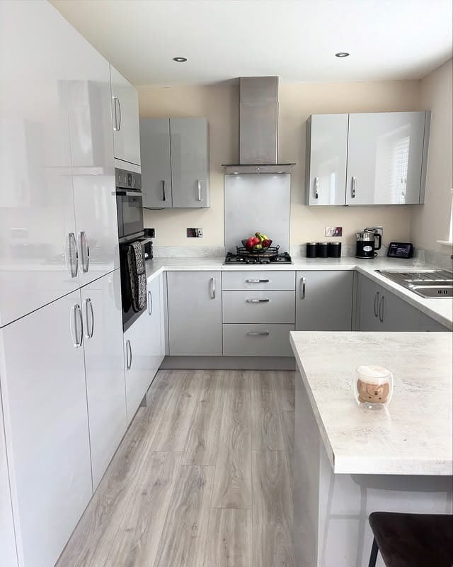 8. Gloss Grey Contemporary - grey kitchen ideas