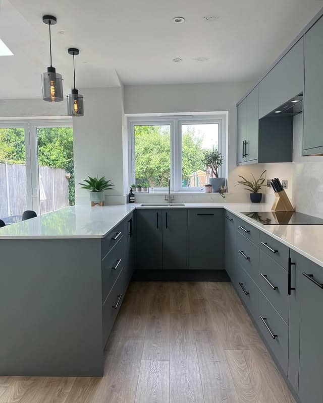 17. Deep Grey with Natural Warmth - grey kitchen ideas