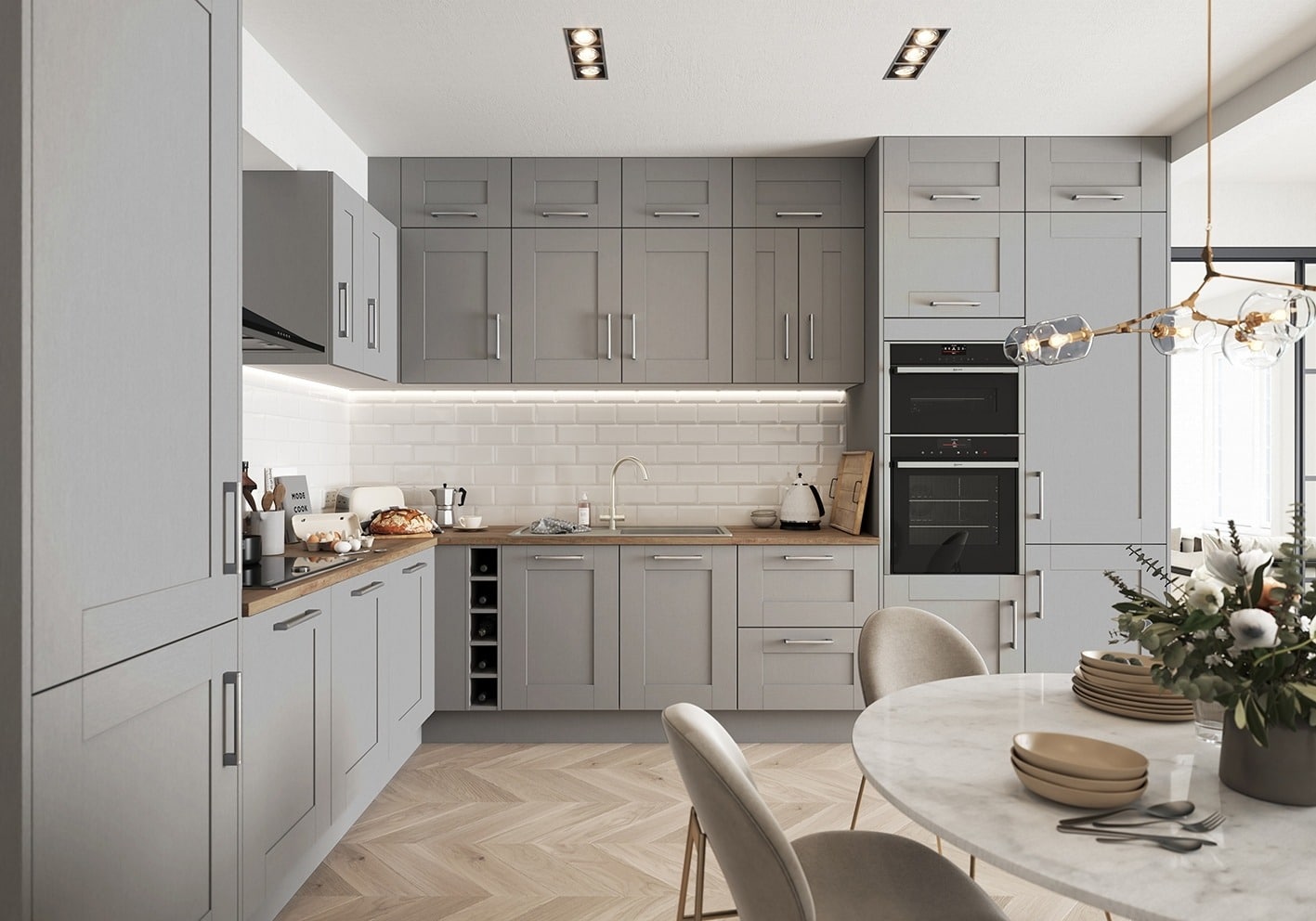 19. Modern Grey with Warm Accents - grey kitchen ideas