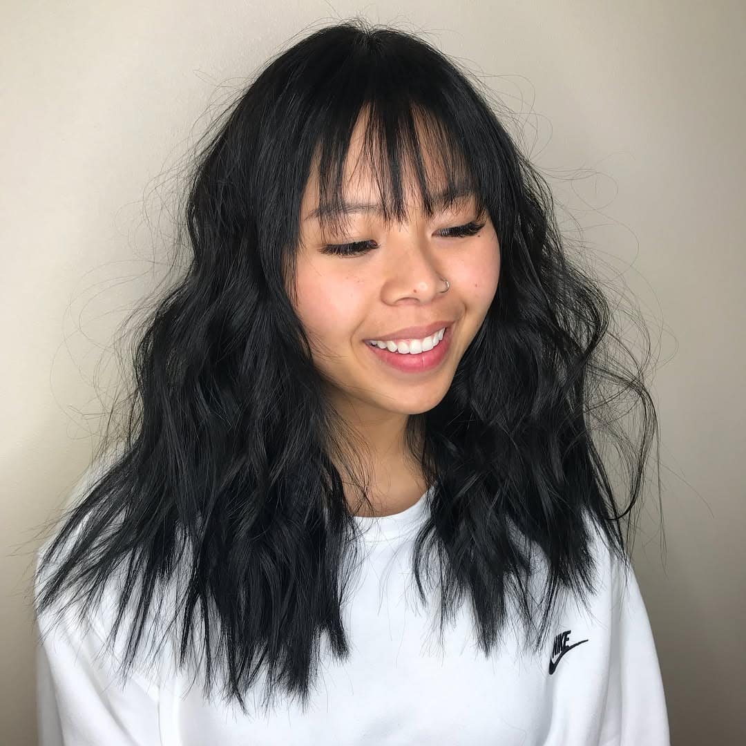 1. Tousled Waves with Soft Black Finish - Soft Black Hair Color