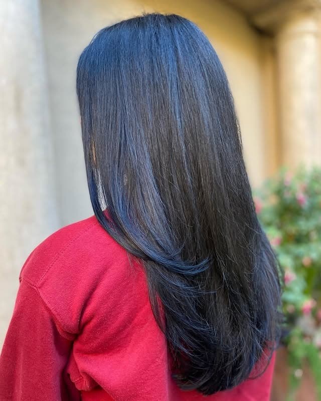 2. Sleek Layers in Soft Black - Soft Black Hair Color