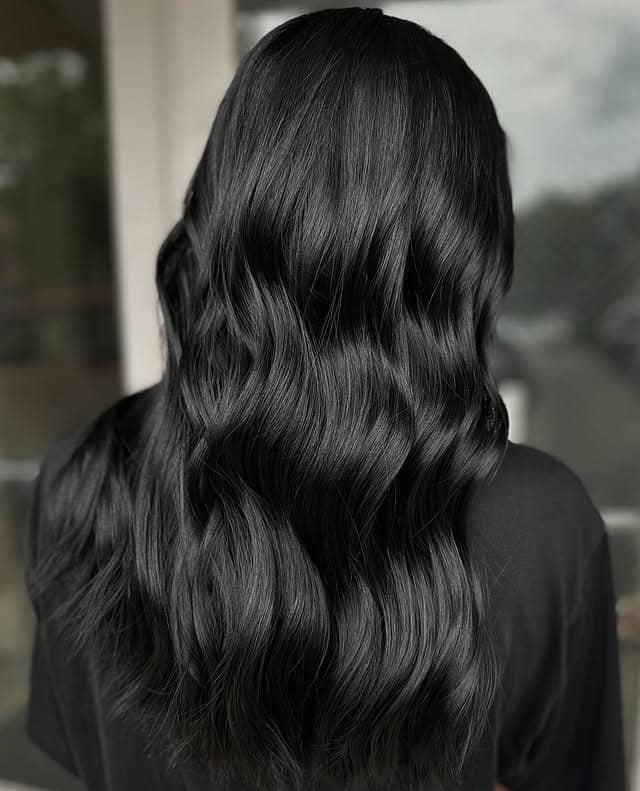 10. Glossy Waves in Soft Black - Soft Black Hair Color