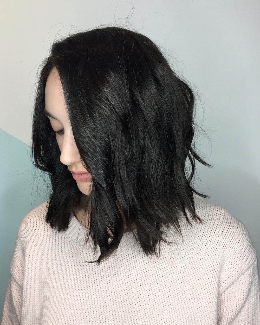 11. Textured Lob in Soft Black - Soft Black Hair Color