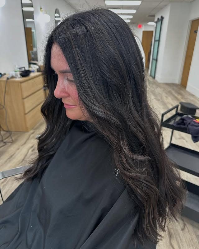 12. Long Soft Black with Gentle Waves - Soft Black Hair Color