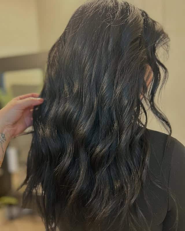 19. Textured Layers with Soft Black Shine - Soft Black Hair Color