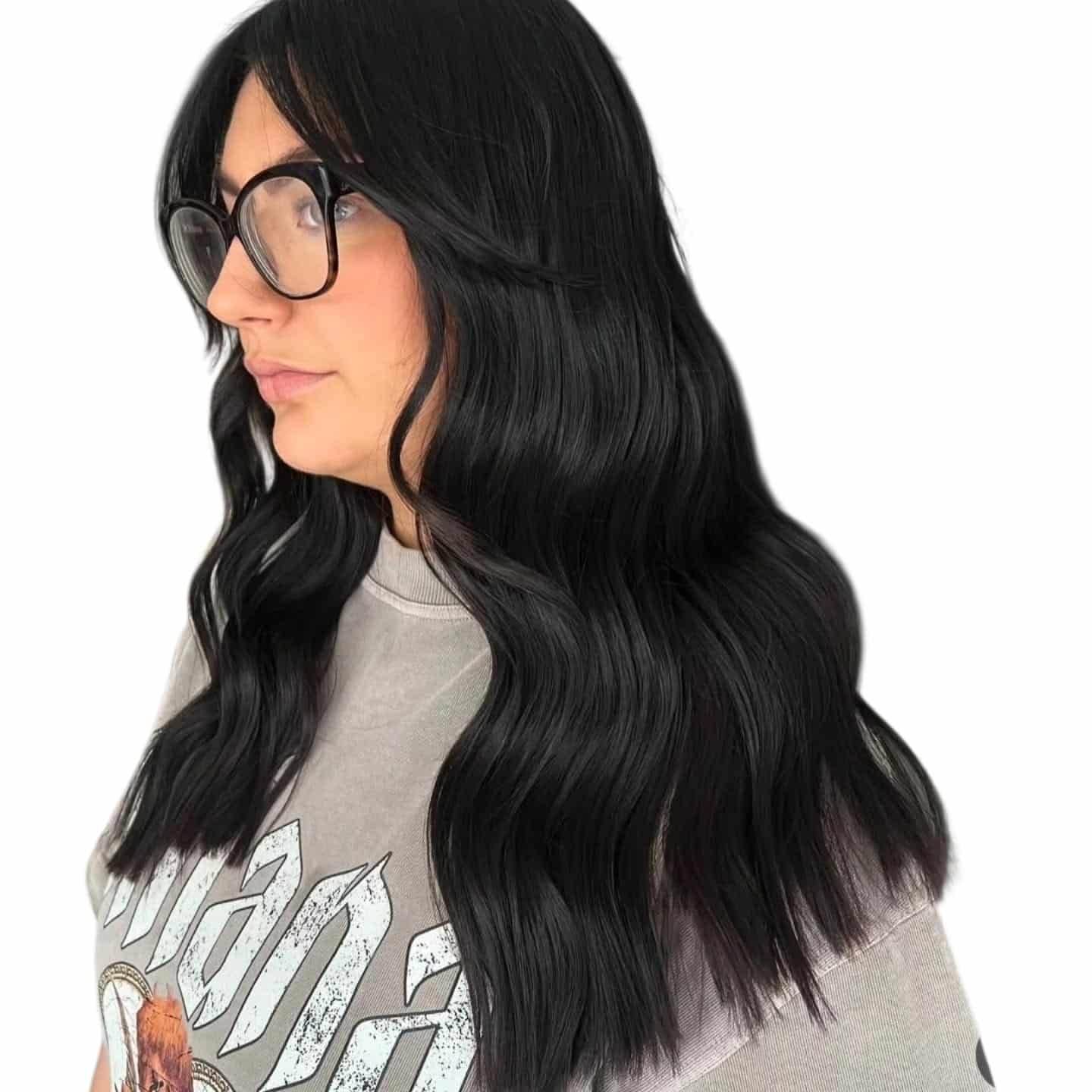 20. Polished Waves with Soft Black Glow - Soft Black Hair Color