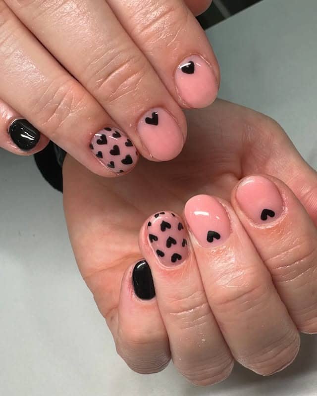 8. Playful Mini Hearts - black valentine nail ideas