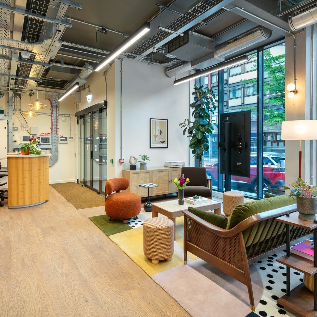 3. Industrial Chic with Warm Pops - cool office ideas