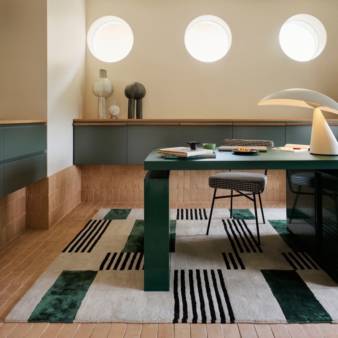 10. Geometric Modern with Rich Greens - cool office ideas