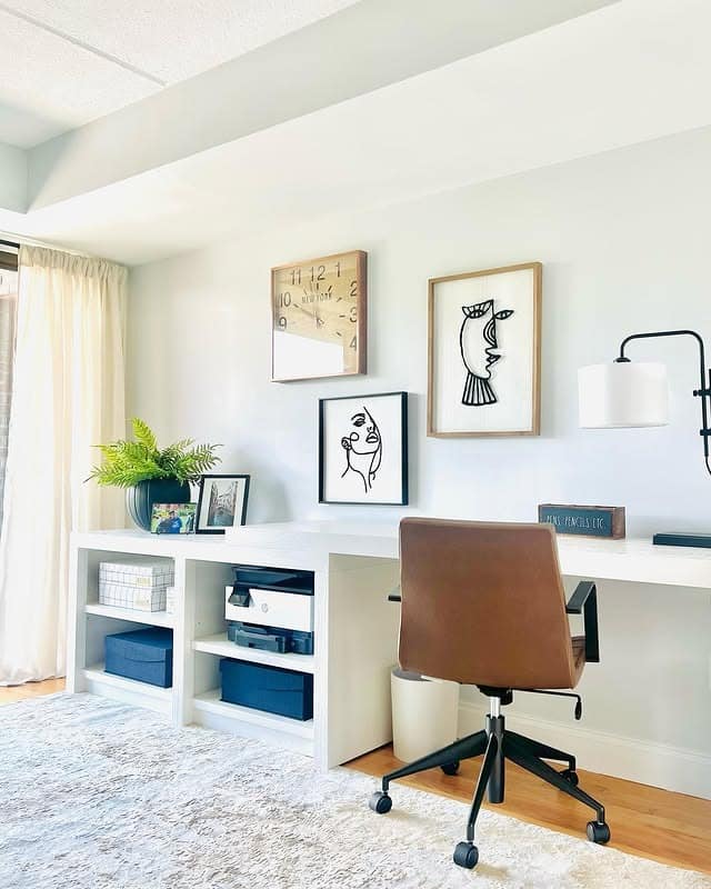 17. Crisp White with Playful Graphics - cool office ideas