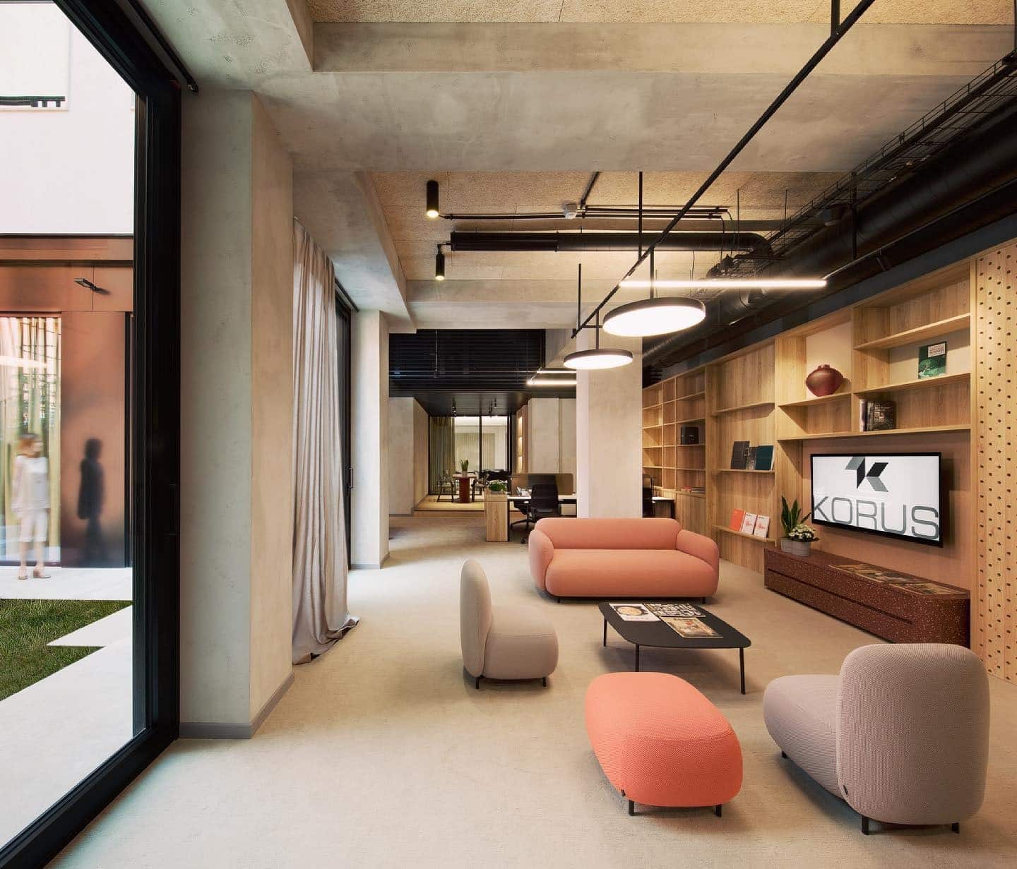 19. Playful Neutrals with Modern Curves - cool office ideas