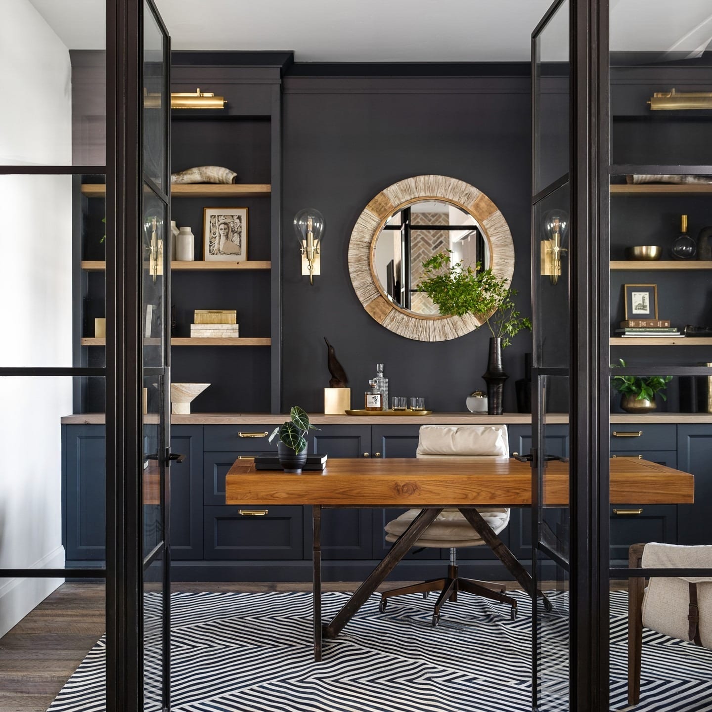 20. Moody Navy with Natural Accents - cool office ideas