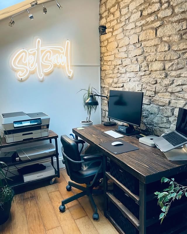 21. Rustic Industrial with Neon Edge - cool office ideas