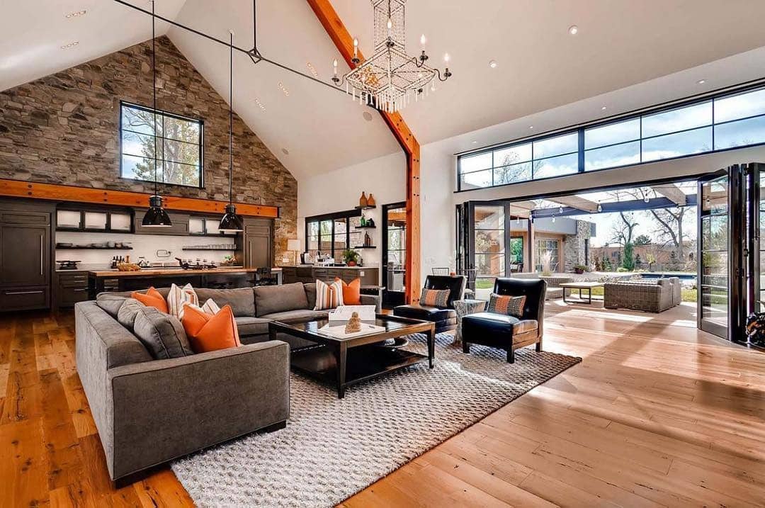 14. Open Concept with Stone and Warm Accents - open living room ideas