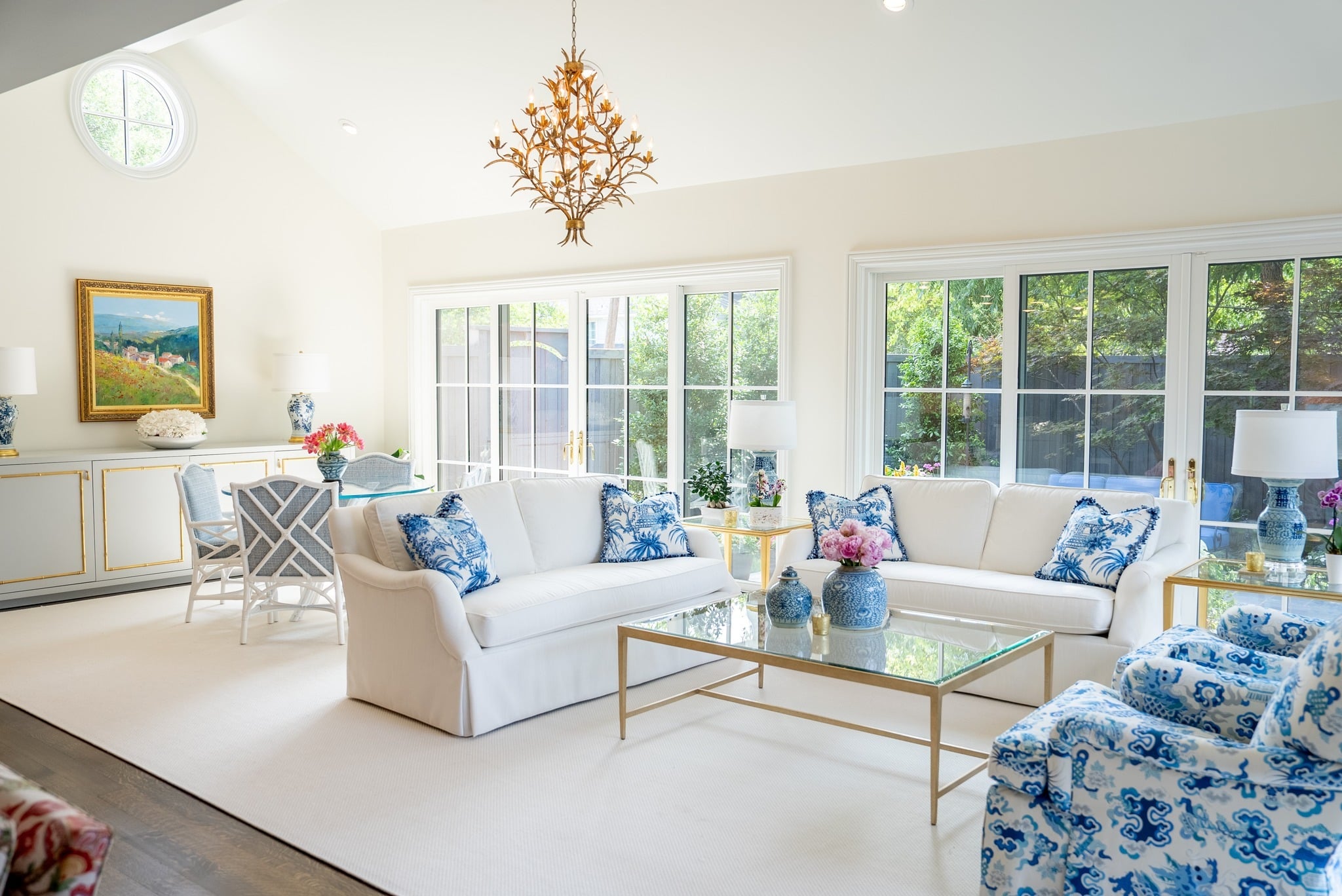 16. Timeless Blue and White Open Living - open living room ideas
