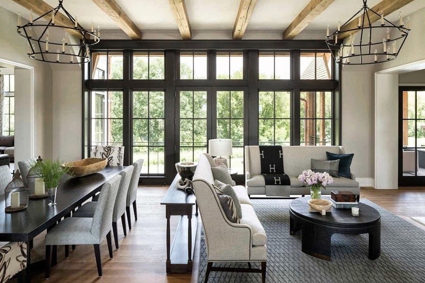 19. Modern Classic with Dark Trim Accents - open living room ideas