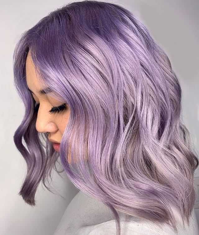 6. Lavender Textured Lob - Lavender Hair Color