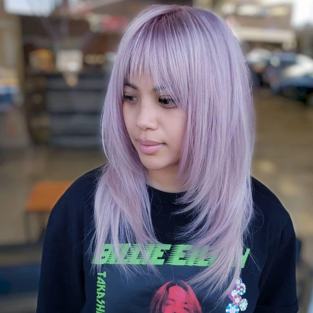 8. Light Pastel Lavender with Bangs - Lavender Hair Color