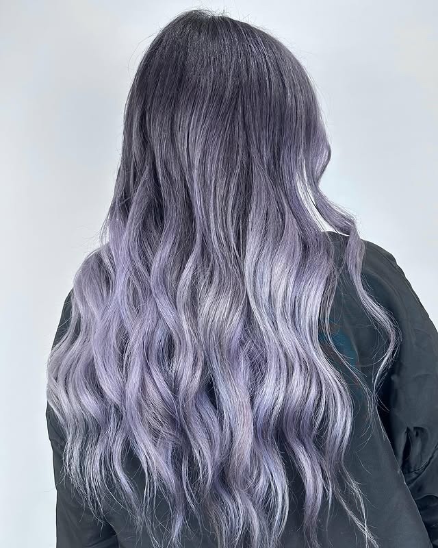 11. Smoky Lavender Ombre Waves - Lavender Hair Color
