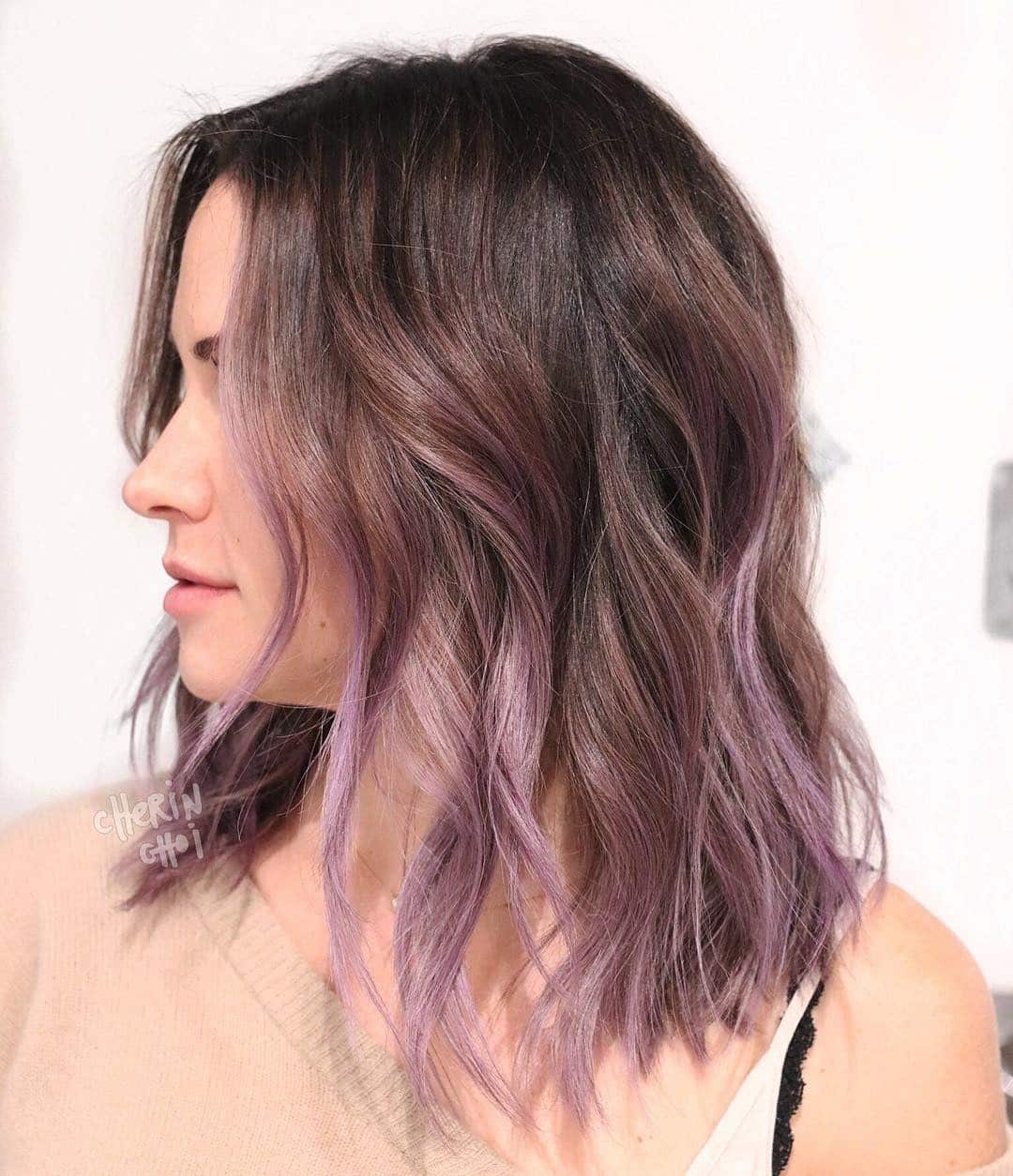 15. Subtle Violet Balayage Lob - Lavender Hair Color