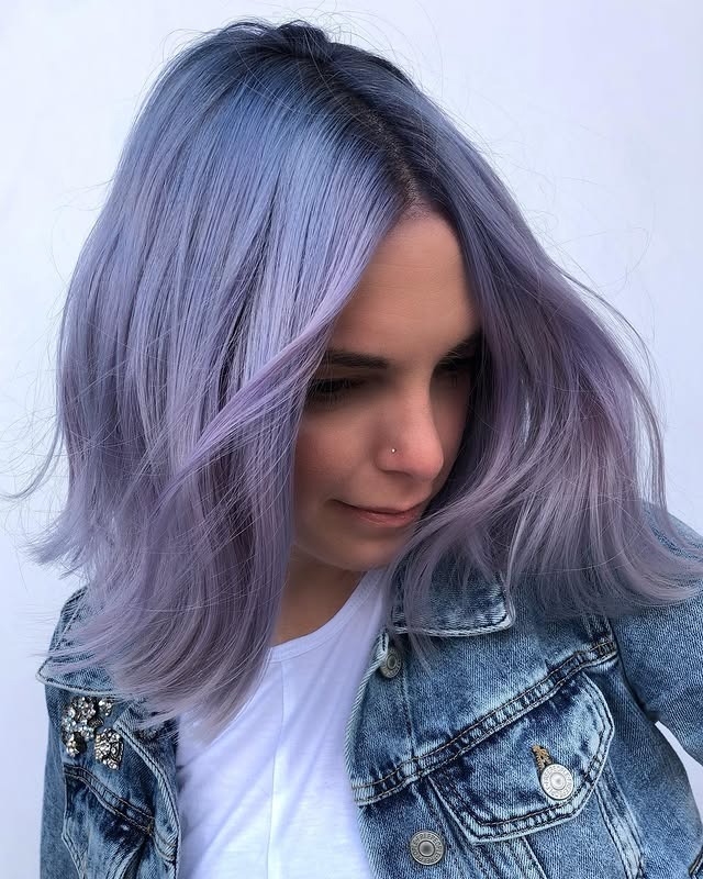 19. Smoky Lilac Lob - Lavender Hair Color