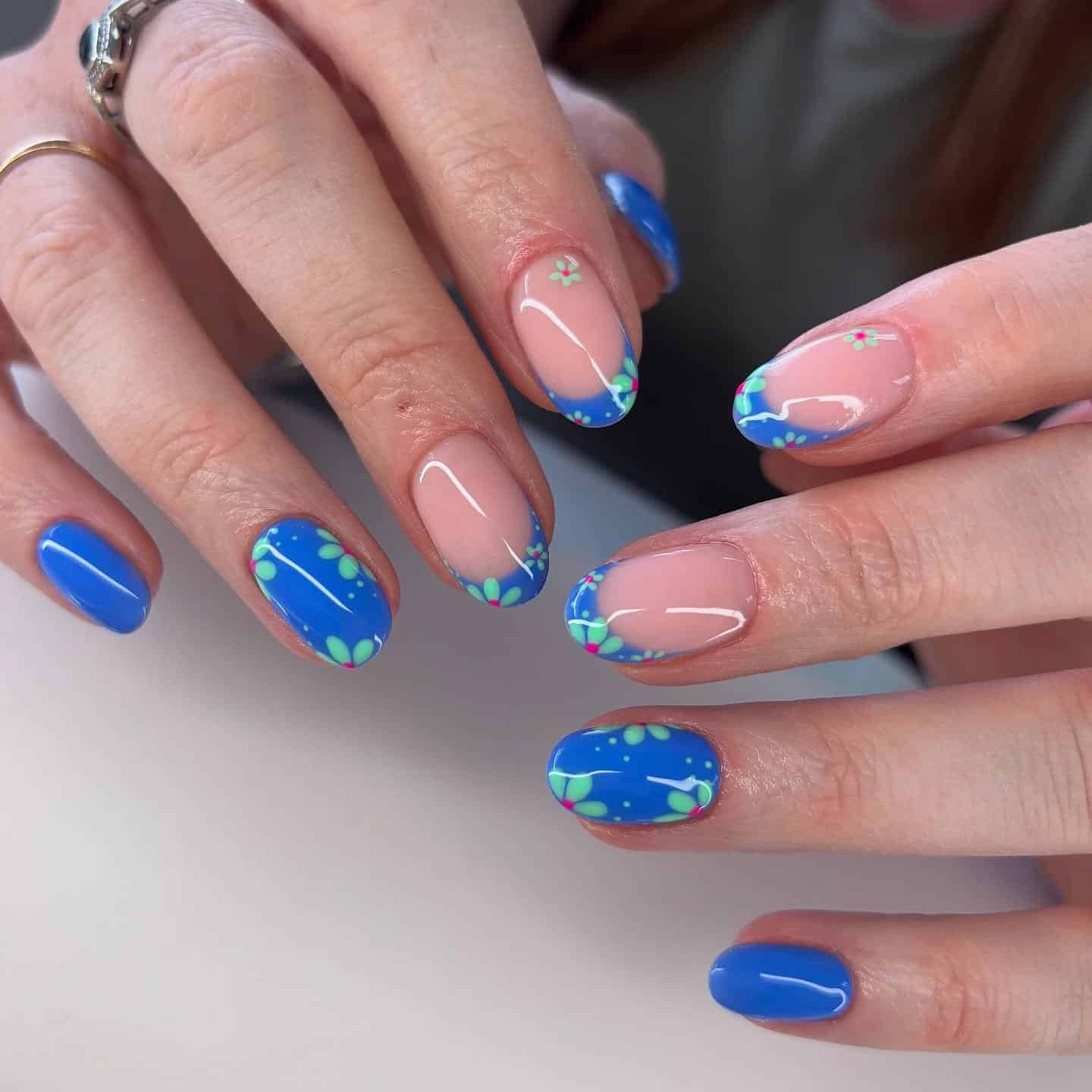 3. Blue Petal French Nails - blue and green nail ideas